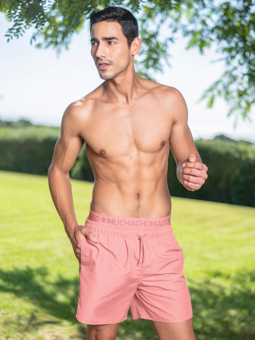Heren Zwembroek Roze + Gratis Microfiber boxershort