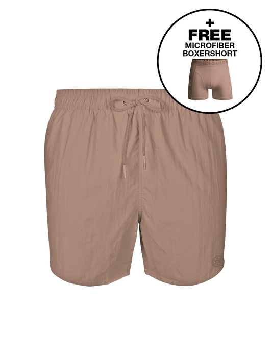 Heren Zwembroek Bruin + Gratis Microfiber boxershort