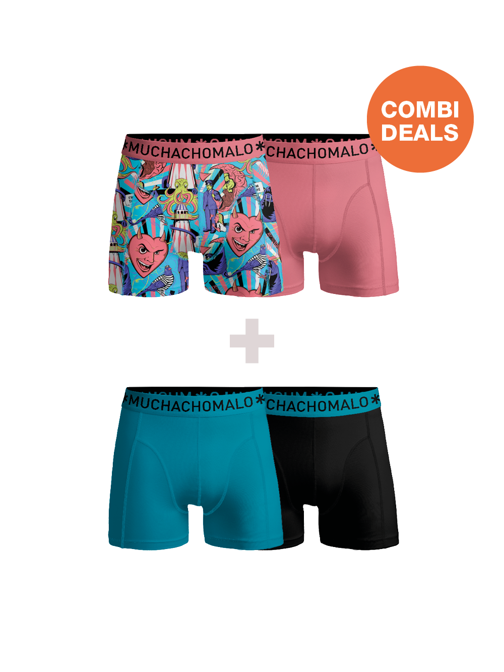Heren 2+2-pack Boxershorts Print/Effen