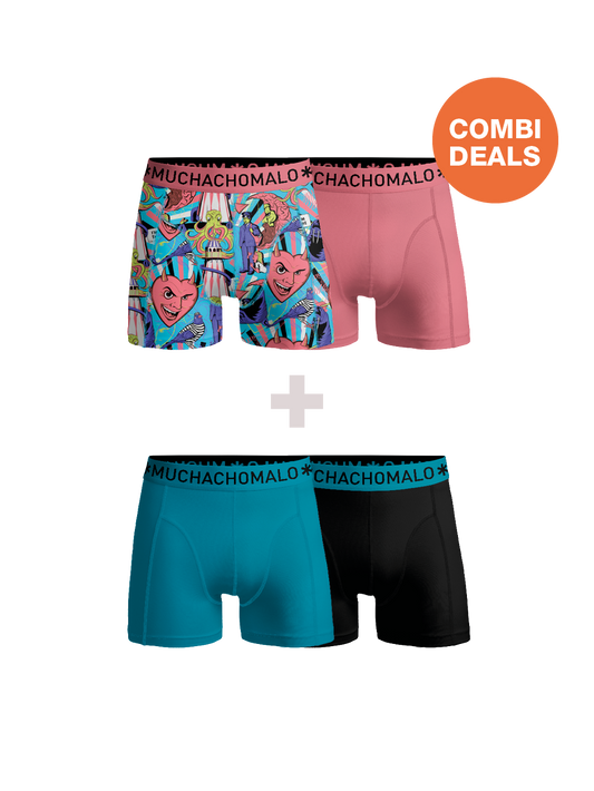 Heren 2+2-pack Boxershorts Print/Effen