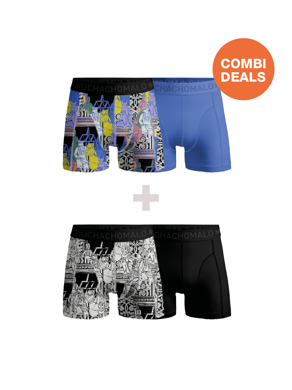 Heren 2+2-pack Boxershorts Print/Effen
